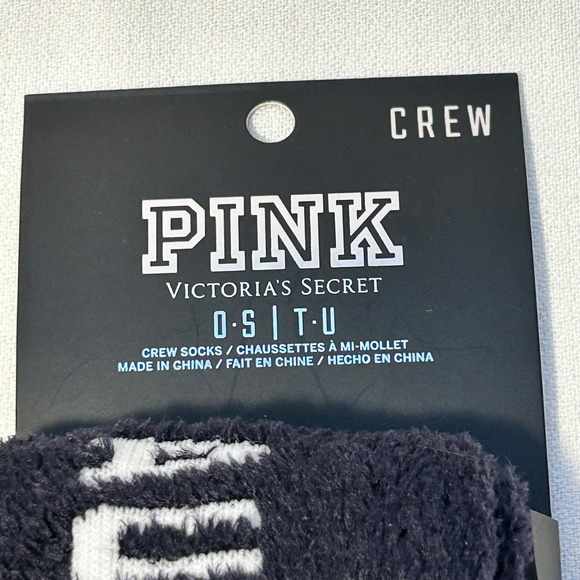Victoria's Secret PINK Crew Socks black Naughty Cozy Plush One Size NWT - Picture 3 of 5